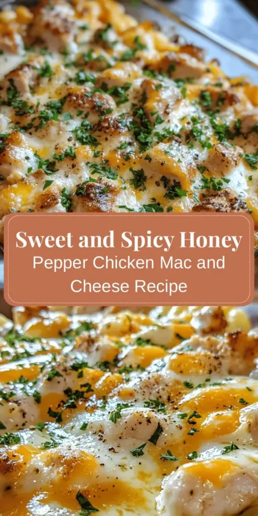 Indulge in the comforting goodness of Honey Pepper Chicken Mac and Cheese, where creamy cheese meets tender, seasoned chicken with a hint of sweet honey and a kick of black pepper. This easy-to-make dish is perfect for busy weeknights and gatherings alike, delivering a delightful balance of flavors in every bite. Treat your family to this innovative twist on a classic favorite that will surely impress! #ComfortFood #MacAndCheese #ChickenRecipe #Foodie #Delicious