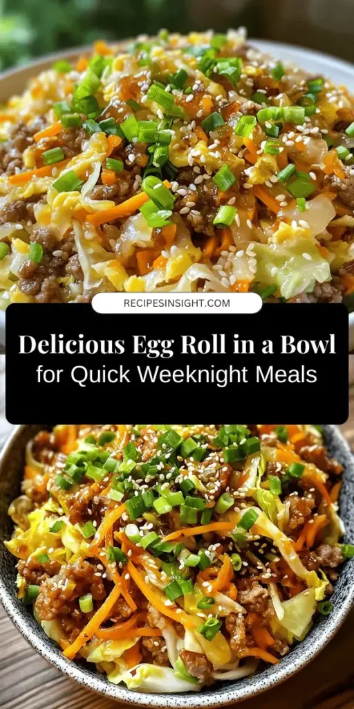 Discover the ultimate comfort food with this delicious Egg Roll in a Bowl recipe! It's a quick and healthy take on traditional egg rolls, packed with vibrant veggies, savory protein, and aromatic spices—all in one simple skillet meal. Perfect for busy weeknights or meal prep, you can customize it to your taste with various proteins and vegetables. Dive into this flavorful fusion of Asian cuisine today! #EggRollInABowl #HealthyEating #QuickMeals #RecipeIdeas #MealPrep