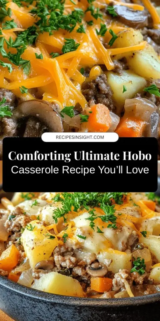 Discover the ultimate comfort food with the Ultimate Hobo Casserole Delight! This one-dish meal combines ground beef, potatoes, vegetables, and cheese into a hearty casserole that's perfect for any occasion. It's versatile, easy to make, and can be customized to suit any diet. Ideal for busy weeknights or gatherings, this recipe will bring warmth and satisfaction to your table. Try it today for a taste of nostalgic American cooking! #HoboCasserole #ComfortFood #CasseroleRecipes #FamilyMeals #HomeCooking #EasyRecipes