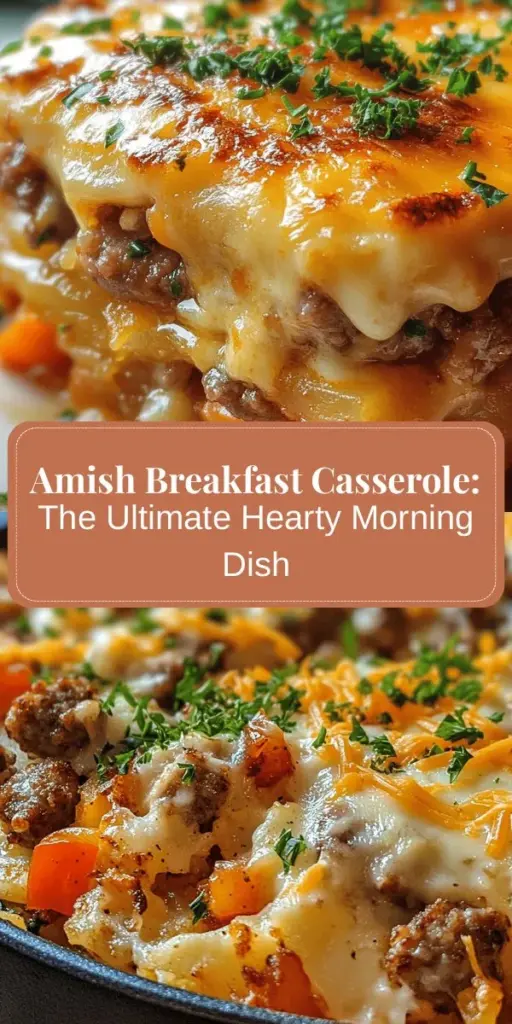 Start your day with the comforting flavors of Amish Breakfast Casserole, a hearty dish perfect for family gatherings or busy mornings. Packed with breakfast sausage, eggs, hash browns, and a medley of fresh veggies, this casserole is both versatile and easy to make. Whether you prep it ahead or bake it fresh, it's a nourishing way to bring everyone to the table. Discover the warmth of Amish cooking with this delightful recipe! #BreakfastCasserole #ComfortFood #AmishCooking #HeartyBreakfast #FamilyMeals #BrunchIdeas