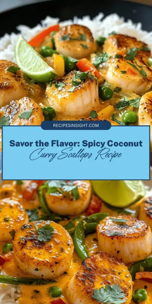 Elevate your seafood dinner with this Spicy Coconut Curry Scallops recipe! Packed with tender scallops and a creamy coconut sauce, it's perfect for busy weeknights, taking only 30 minutes to prepare. Fresh bell peppers and snap peas add color and crunch, while ginger, garlic, and lime bring the flavors to life. This dish is both indulgent and nutritious, delivering a satisfying meal all in one! #CoconutCurry #SeafoodRecipes #HealthyEating #QuickMeals #Scallops #SpicyFood #DinnerInspiration #CulinaryDelight