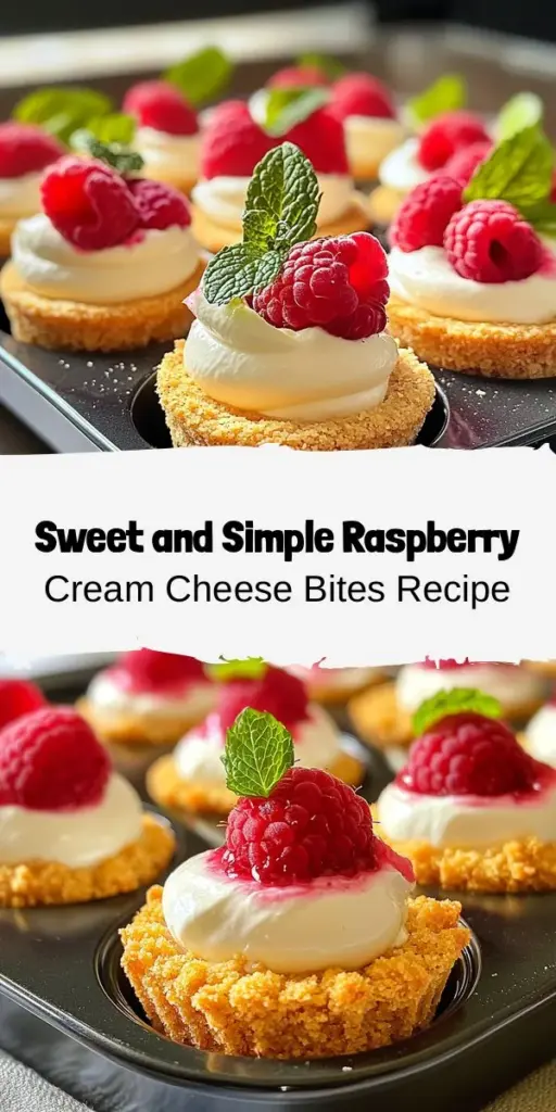 Discover how to create irresistible Raspberry Cream Cheese Bites that are perfect for any occasion! This easy dessert combines fresh raspberries, creamy filling, and a crunchy graham cracker crust for a delightful treat. Ideal for parties or a cozy night in, you'll impress everyone with these simple yet gourmet bites. Follow the step-by-step guide to whip up these delicious desserts. #Dessert #RaspberryBites #EasyRecipes #SweetTreats #BakingFun #PartyFood #Yummy