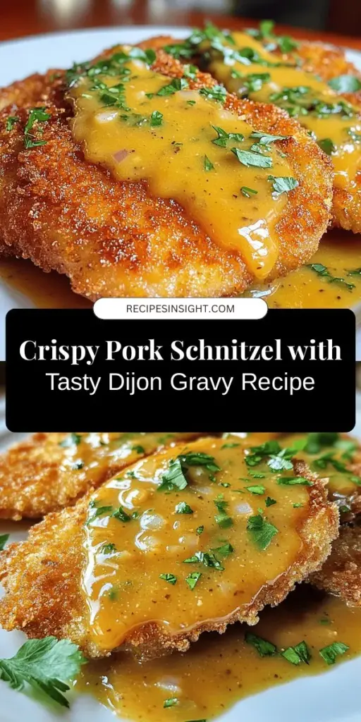 Indulge in the mouthwatering flavors of Crunchy Pork Schnitzel with Zesty Dijon Gravy! This delightful dish combines a crispy panko-coated pork schnitzel with a rich and tangy gravy, perfect for family dinners or impressing guests. Dive into a culinary journey with easy-to-follow steps and discover how to elevate your cooking with this gourmet twist on a classic. Enjoy restaurant-quality comfort food at home! #PorkSchnitzel #ComfortFood #DijonGravy #CookingAtHome #CulinaryDelight