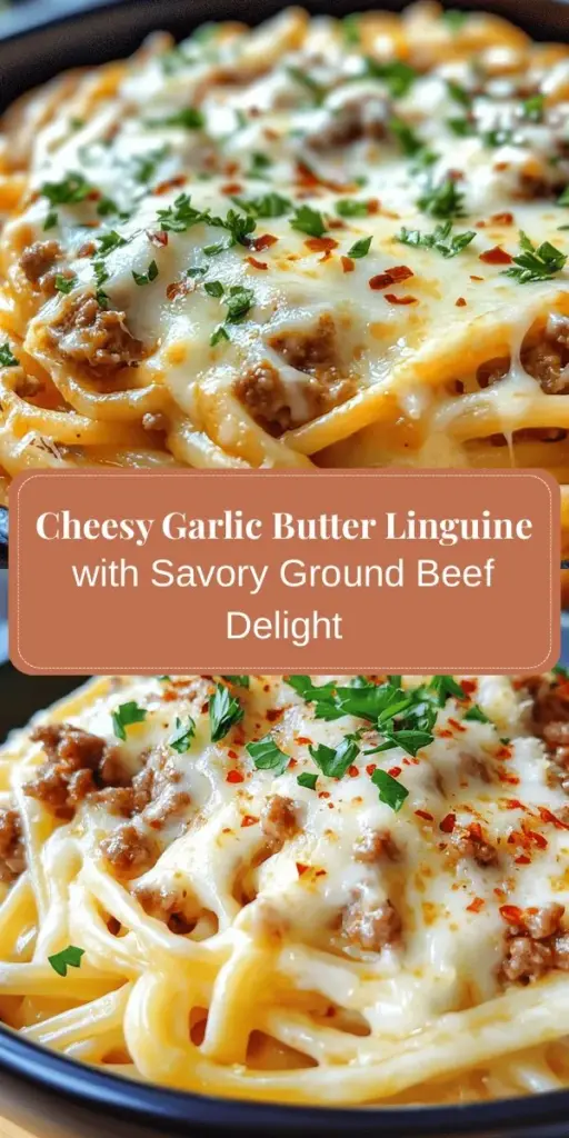 Indulge in the comforting flavors of Cheesy Garlic Butter Linguine Pasta with Savory Ground Beef! This delightful dish combines al dente linguine with a rich, buttery sauce, savory ground beef, and aromatic garlic, creating a satisfying meal perfect for any occasion. The creamy texture, paired with fresh parsley, elevates this dish to a family favorite. Discover the simple steps to make this comforting classic today! #PastaRecipe #ComfortFood #CheesyLinguine #DinnerIdeas #Foodie