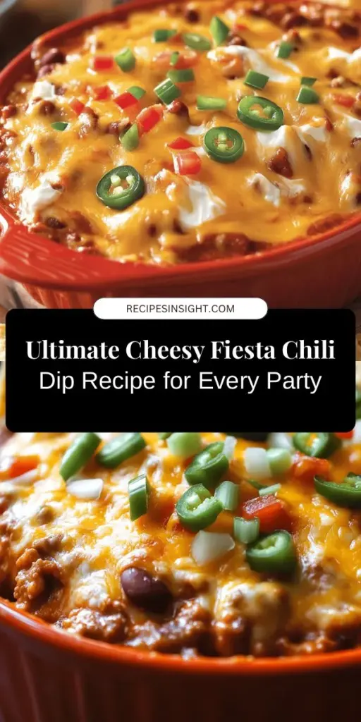 Looking for the perfect crowd-pleasing appetizer? Try Cheesy Fiesta Chili Dip! This creamy, cheesy goodness combined with hearty chili beans is a guaranteed hit for any gathering. Easy to make and packed with flavor, it pairs beautifully with tortilla chips or fresh veggies. No matter the occasion, this dip will have everyone asking for more. Get ready to impress your guests! #CheesyFiestaChiliDip #PartyFood #AppetizerIdeas #GameDaySnacks #EasyRecipes