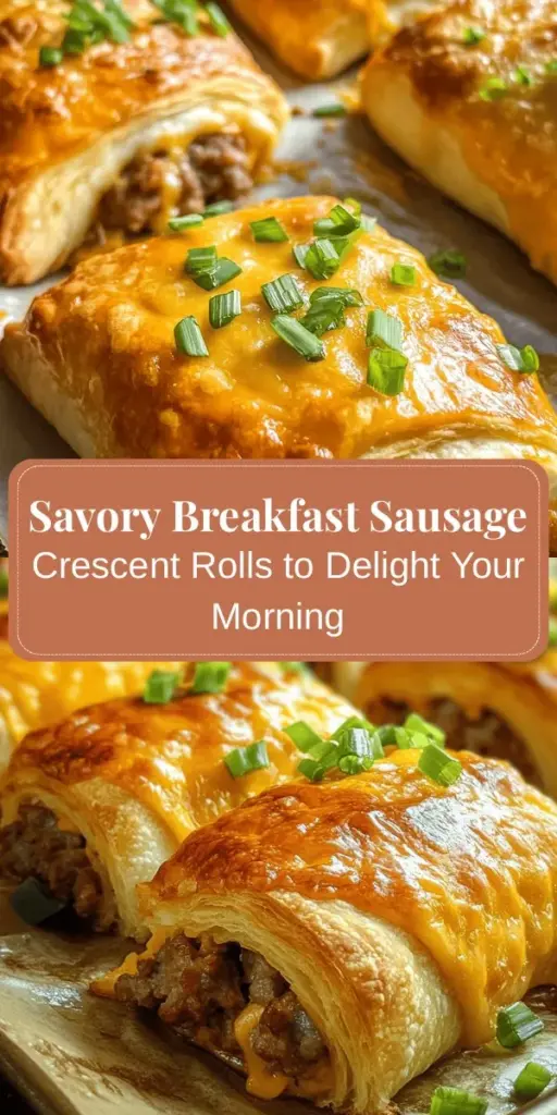 Start your morning right with these delicious Breakfast Sausage Crescent Rolls! This easy recipe combines savory breakfast sausage, melted cheddar cheese, and flaky crescent dough for a mouthwatering treat. Perfect for family breakfasts, brunches, or a tasty snack. Discover the step-by-step process and customization tips to make them your own. Enjoy the flavorful combination and simplicity of this delightful dish! #BreakfastIdeas #CrescentRolls #EasyRecipes #BrunchRecipes #SausageRolls #FamilyMeals #MorningDelight