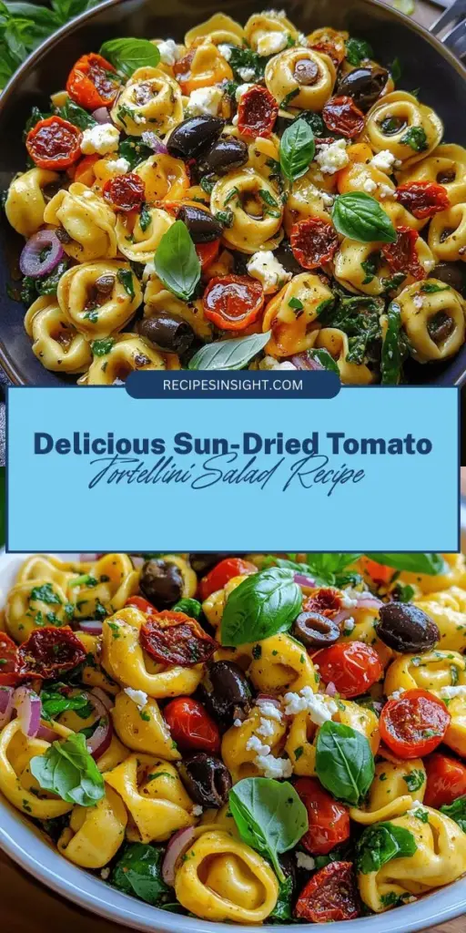 Discover the vibrant flavors of our Sun Dried Tomato Tortellini Pasta Salad! This delicious dish combines nutritious ingredients like tortellini, sun-dried tomatoes, cherry tomatoes, black olives, and fresh spinach, topped with a light olive oil and balsamic dressing. Perfect for BBQs, parties, or meal prep, it’s both satisfying and refreshing. Explore this recipe for a colorful, tasty salad that everyone will love! #PastaSalad #Tortellini #HealthyEats #MealPrep #SummerRecipes #FreshIngredients