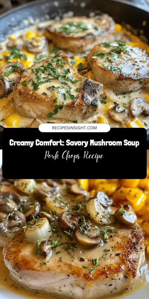 Indulge in the warmth of home-cooked meals with Savory Cream of Mushroom Soup Pork Chops. This comforting dish combines juicy pork chops with a rich, creamy mushroom sauce, perfect for family dinners or special occasions. With a quick preparation time, you can impress your guests effortlessly. Serve it alongside rice or mashed potatoes for the ultimate comfort food experience. Try this delicious recipe today! #PorkChops #ComfortFood #HomeCooking #MushroomSoup #EasyRecipes #DinnerIdeas