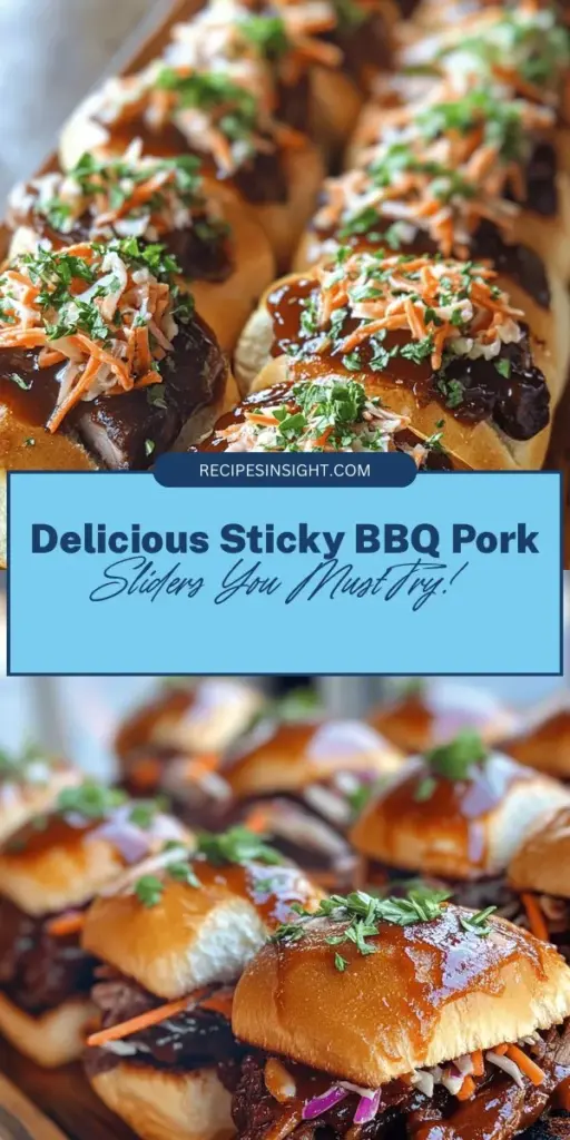 Discover the perfect recipe for sticky BBQ pork sliders that will elevate any gathering. With tender, slow-cooked pork shoulder soaked in tangy BBQ sauce and topped with crunchy coleslaw, these mini sandwiches deliver an explosion of sweet and smoky flavors. Simple to make and utterly delicious, they’re sure to impress friends and family at your next barbecue or picnic. Get ready to serve up some smiles! #BBQPorkSliders #ComfortFood #EasyRecipes #SlowCooker #PartyFood