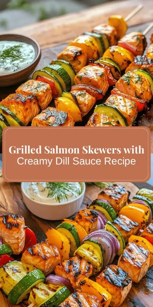 Dive into a culinary delight with grilled salmon skewers paired with a creamy dill yogurt sauce! This vibrant dish is perfect for summer barbecues or quick weeknight dinners. Learn how to marinate fresh salmon and colorful vegetables for a nutritious meal that's easy to prepare. With omega-3-rich salmon and a tangy yogurt sauce, you'll impress your loved ones while savoring every bite. Perfect for health-conscious foodies! #SalmonSkewers #HealthyEating #GrillingRecipes #SummerBBQ #DillYogurtSauce