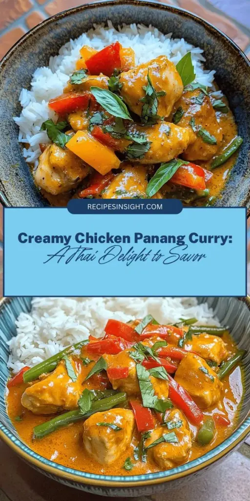 Indulge in the rich and creamy goodness of Chicken Panang Curry, a beloved Thai dish that will transport your taste buds to Southeast Asia! With succulent chicken thighs, aromatic Panang curry paste, and luscious coconut milk, this comforting meal is perfect for any occasion. Add vibrant vegetables and fresh herbs for an unforgettable flavor experience. Enjoy a taste of Thai culture right at home! #PanangCurry #ThaiCuisine #ComfortFood #CookingAtHome #FoodieFavorites