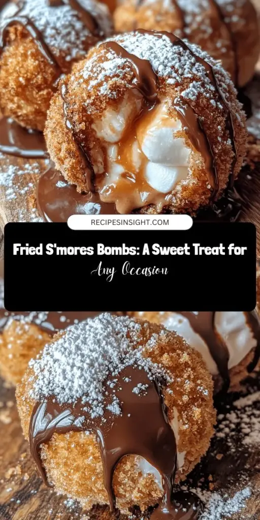 Treat yourself to the ultimate dessert with Fried S'mores Bombs! These golden, crispy delights combine gooey chocolate, soft marshmallows, and crunchy graham crackers for a warm, mouthwatering experience. Perfect for parties or cozy evenings, they are easy to make regardless of your baking skill level. Get ready to impress your guests with this creative twist on a classic favorite! #DessertGoals #SmoreBombs #FriedDesserts #EasyRecipes #TreatYourself #SweetTooth