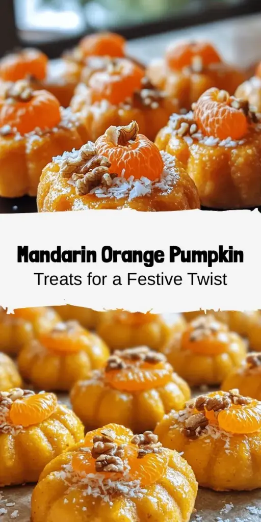 Get ready to impress at your next gathering with these delicious Mandarin Orange Pumpkin Treats! This wholesome recipe combines the zesty brightness of mandarins with the comforting warmth of pumpkin, making it perfect for any occasion. Packed with vitamins, fiber, and natural sweetness from honey and maple syrup, these treats are guilt-free and nutritious. Easy to make and beautifully presented, they’ll surely become a favorite! #PumpkinRecipe #MandarinOrange #HealthyTreats #FallBaking #DeliciousDesserts #FestiveSnacks