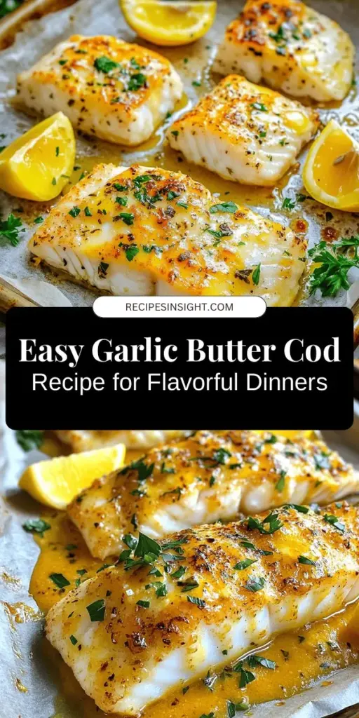 Looking for a quick and delicious seafood dinner? Try Garlic Butter Cod Delight! This tantalizing recipe features flaky cod enveloped in a rich garlic butter sauce, making it a favorite for seafood lovers and novice cooks alike. Packed with healthy nutrients and bursting with flavor, this dish is perfect for any occasion. Pair it with steamed veggies or fluffy rice for a complete meal. Discover the joy of cooking with fresh ingredients! #Seafood #HealthyRecipes #DinnerIdeas #Cod #EasyCooking #HomeCooking #GarlicButter #Foodie #Yummy