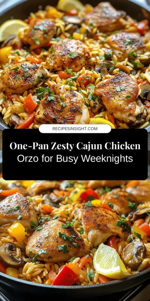 Elevate your weeknight dinners with Zesty Cajun Chicken Orzo, a vibrant one-pan meal bursting with flavor! This delightful dish combines juicy chicken thighs, hearty orzo pasta, and colorful vegetables, all seasoned with a spicy Cajun kick. Perfect for busy evenings, it's nutritious, satisfying, and easy to make. Say goodbye to kitchen chaos and hello to a tasty culinary experience! Try this recipe for a delicious family meal. #CajunChicken #OnePanDinner #EasyRecipes #HealthyEating #Foodie #ComfortFood #DinnerInspo