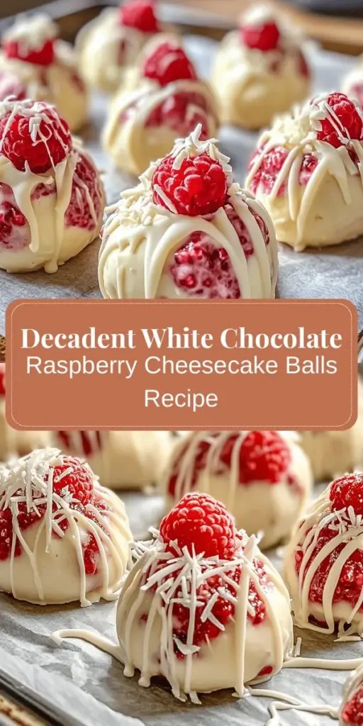 Indulge in the delightful flavors of White Chocolate Raspberry Cheesecake Balls! This easy-to-make dessert combines creamy cheesecake with tart raspberries and sweet white chocolate, all in convenient bite-sized balls. Perfect for any affair, these treats are not only beautiful but also customizable to suit any palate. Make them for birthdays, holidays, or a casual snack! Try this recipe and impress your friends and family with these delectable bites. #CheesecakeBalls #DessertRecipe #SweetTreats #BakingFun #RaspberryDelight #ChocolateLovers #PartyDesserts