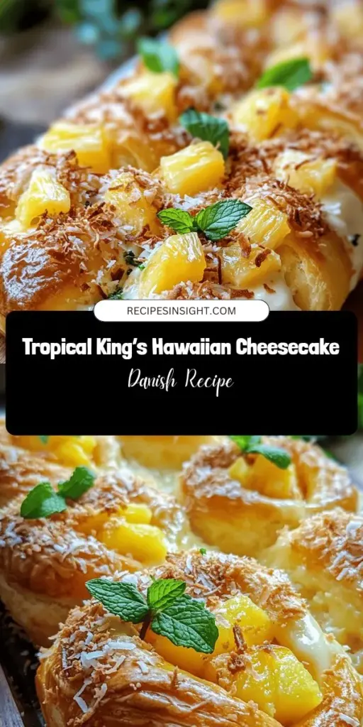 Treat yourself to a slice of paradise with this King’s Hawaiian Cheesecake Danish recipe! Combining the soft sweetness of King’s Hawaiian rolls with creamy cheesecake, juicy pineapple, and a hint of coconut, this indulgent pastry is perfect for breakfast, brunch, or dessert. Easy to make, it’s sure to impress friends and family. Dive into this tropical delight and elevate your baking game! #CheesecakeDanish #TropicalTreats #BakeryStyle #KingsHawaiian #RecipeInspiration #BakingJoy