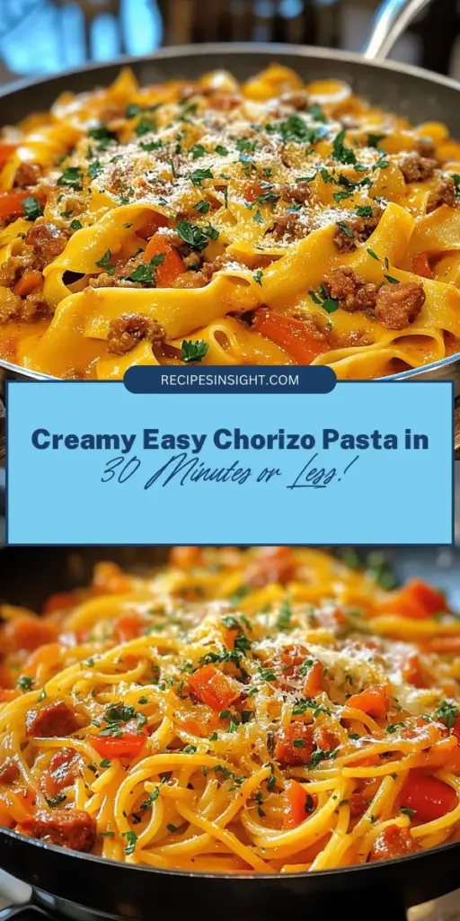 Savor the deliciousness of this Easy Chorizo Pasta recipe! Combining savory chorizo, vibrant vegetables, and a creamy sauce, this dish is perfect for busy weeknights or special gatherings. With simple steps and optional substitutions for dietary needs, everyone can enjoy a gourmet meal. Pair it with a fresh salad and a glass of wine for a complete dining experience. Try it out and impress your loved ones! #ChorizoPasta #EasyRecipes #ComfortFood #QuickDinner #PastaLovers