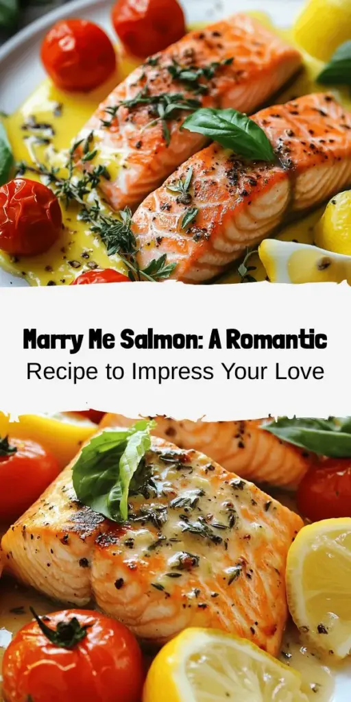 Indulge in romance with Marry Me Salmon, a dish that combines rich flavors and heartfelt connections. Perfect for a special dinner, this recipe showcases fresh salmon, aromatics, creamy sauce, and vibrant cherry tomatoes. Enjoy cooking together, savoring every moment as the meal enhances your bond. Check out the recipe to create a culinary masterpiece that not only delights the palate but also expresses your love. #MarryMeSalmon #RomanticDinner #CulinaryDelight #LoveThroughFood #HealthyEating