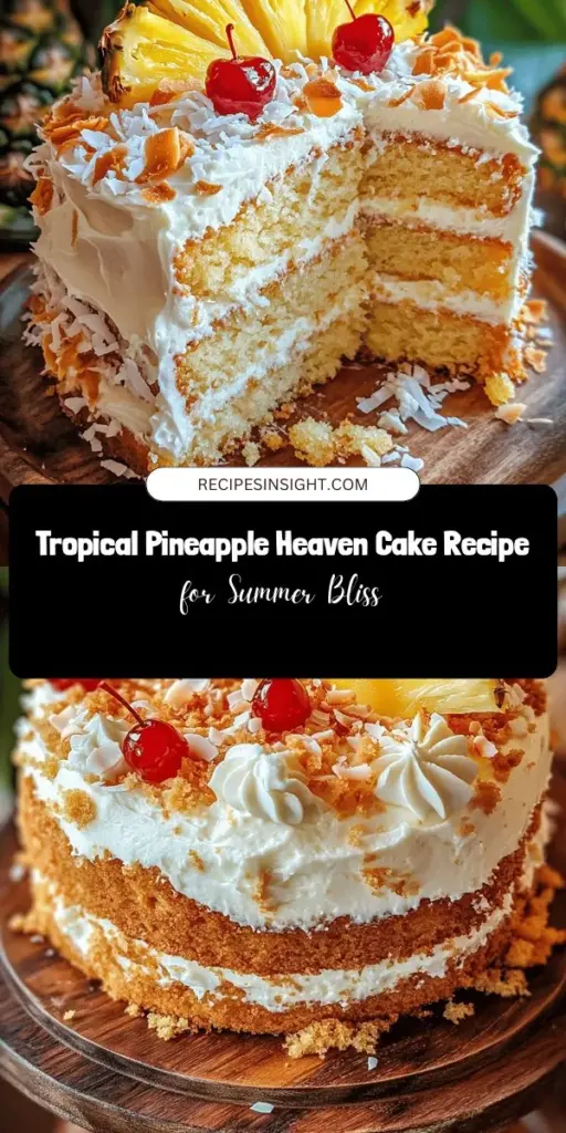 Discover the tropical bliss of Pineapple Heaven Cake! This delightful dessert features a moist cake infused with crushed pineapple and topped with a creamy cream cheese frosting. Perfect for birthdays, picnics, or any summer gathering, this cake will be a hit with family and friends. Enjoy a taste of paradise and create sweet memories with every slice. Try this easy recipe today! #PineappleHeavenCake #TropicalDessert #BakingJoy #SummerTreats #CakeRecipes #DessertLovers #HomeBaking