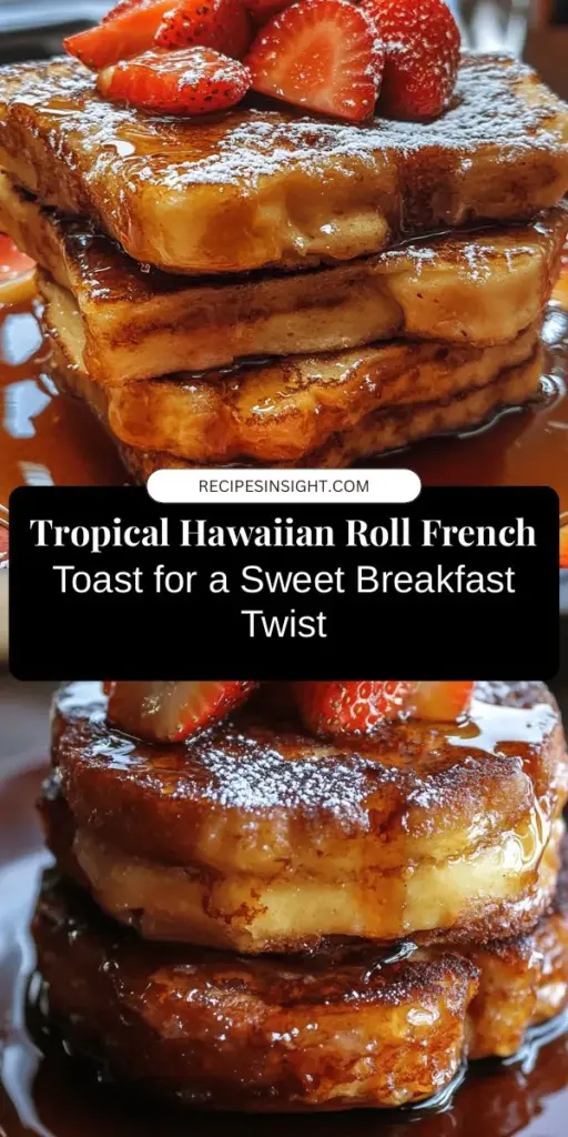 Start your day with a taste of paradise by making Hawaiian Roll French Toast! This delightful twist on a breakfast favorite uses soft, sweet Hawaiian rolls for a unique flavor that can't be beaten. Easy to prepare, it's perfect for special brunches or comforting weekday meals. Add your favorite toppings, from fresh fruit to coconut cream, and enjoy a breakfast experience that's both luxurious and delicious. Get the recipe today! #HawaiianRollFrenchToast #BreakfastIdeas #BrunchRecipes #Foodie #TastyTreats #CookingAtHome