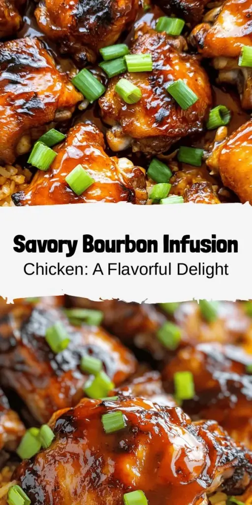 Elevate your dinner game with this Savory Bourbon Infusion Chicken recipe! Delightful chicken thighs marinated in a blend of bourbon, soy sauce, garlic, and spices create a perfect harmony of flavors. This dish is simple to prepare and sure to impress your guests. Ideal for anything from casual weeknight meals to festive gatherings. Discover the magic of bourbon in cooking and savor every bite! #BourbonChicken #CookingWithBourbon #HomeCooking #ChickenRecipes #FlavorfulMeals #DinnerInspiration