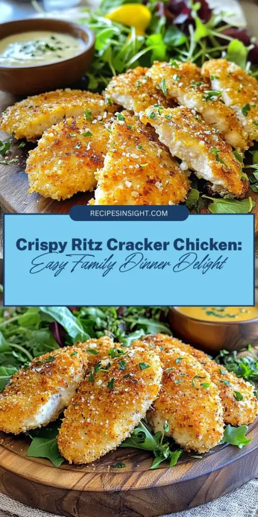 Discover the irresistible Crispy Ritz Cracker Chicken, a comforting dish that's sure to become a family favorite! Juicy chicken breasts are coated in a crunchy, buttery Ritz cracker crust, making every bite a delight. Easy to prepare and versatile for any meal, this recipe is perfect for weeknight dinners or special gatherings. Serve it with fresh salads, roasted veggies, or creamy mashed potatoes for a scrumptious experience. Try it today! #CrispyChicken #ComfortFood #FamilyFavorite #EasyRecipes #DinnerIdeas #RitzCrackerChicken