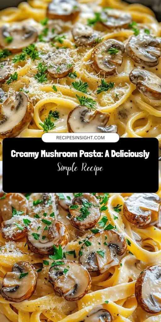 Indulge in the exquisite flavors of Mushroom Delight Pasta, where creamy sauce meets earthy mushrooms for a meal that's both comforting and elegant. Perfect for any occasion, this dish combines simple ingredients like cremini mushrooms, heavy cream, and Parmesan cheese to create a delectable experience. Easy to prepare and packed with nutrients, it’s a fantastic way to enjoy healthy eating! Elevate your pasta night with this creamy delight. #MushroomDelightPasta #CreamyPasta #EasyRecipes #HealthyEating #PastaLove #ComfortFood