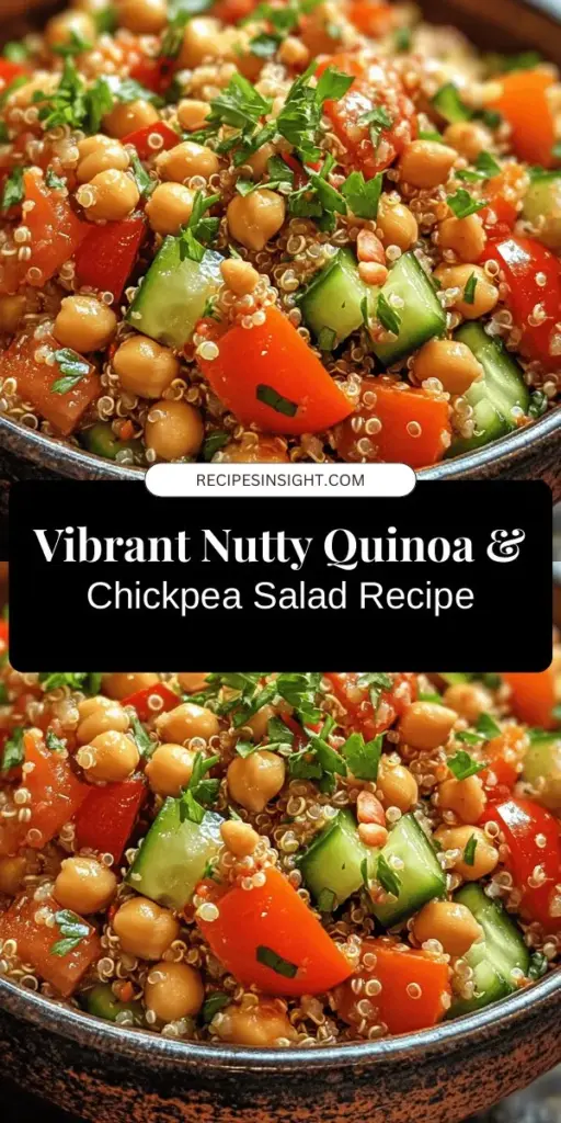 Looking for a nutritious and vibrant salad that’s both satisfying and delicious? Try Nutty Quinoa & Chickpea Delight! This hearty dish features protein-packed quinoa and chickpeas, fresh colorful veggies, and a scrumptious peanut dressing. Perfect for meal prep and suitable for various dietary preferences, it’s a delightful addition to any meal. Enjoy the burst of flavors while nourishing your body! #QuinoaSalad #HealthyEating #VeganRecipes #MealPrep #NutritiousDelight