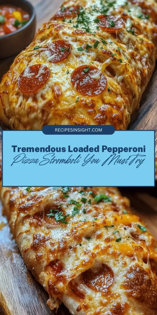 Discover the joy of Italian-American cuisine with this Tremendous Loaded Pepperoni Pizza Stromboli recipe! It's a delicious twist on pizza that combines gooey cheese, savory pepperoni, and a crispy golden crust, perfect for sharing at parties or family dinners. Learn tips for rolling the dough, layering fillings, and achieving that perfect bake. Dive into a culinary experience that everyone will love! #PizzaStromboli #ItalianFood #ComfortFood #FamilyRecipe #GameNightFood #EasyRecipes