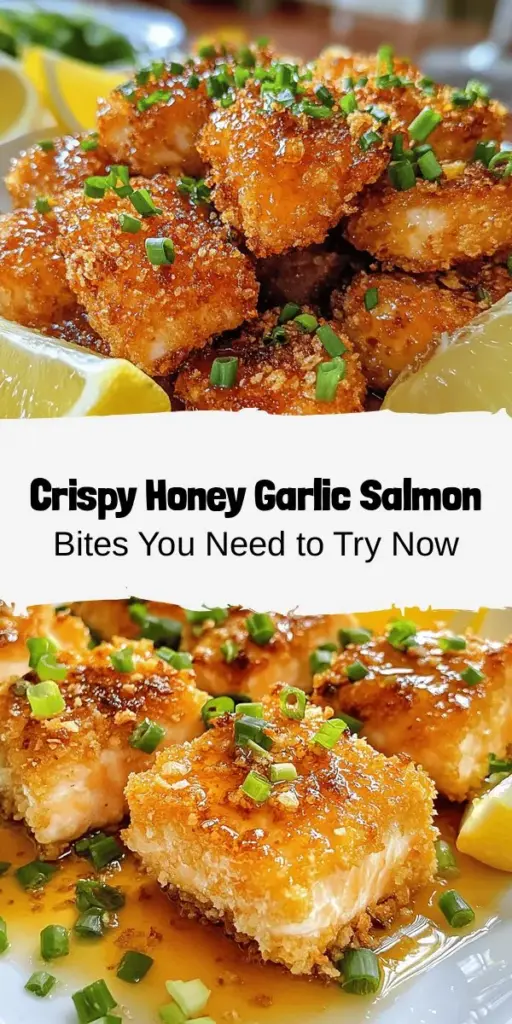 Dive into the delicious world of Crispy Honey Garlic Salmon Bites! This easy recipe features tender salmon coated in a perfect crunchy panko crust, drizzled with a flavorful honey garlic sauce that balances sweetness and umami. Rich in omega-3 fatty acids and sure to impress at any gathering or weeknight dinner, these bites are both nutritious and satisfying. Experience unforgettable flavors today! #SalmonRecipe #HealthyEating #DinnerInspo #Foodie #CrispyBites