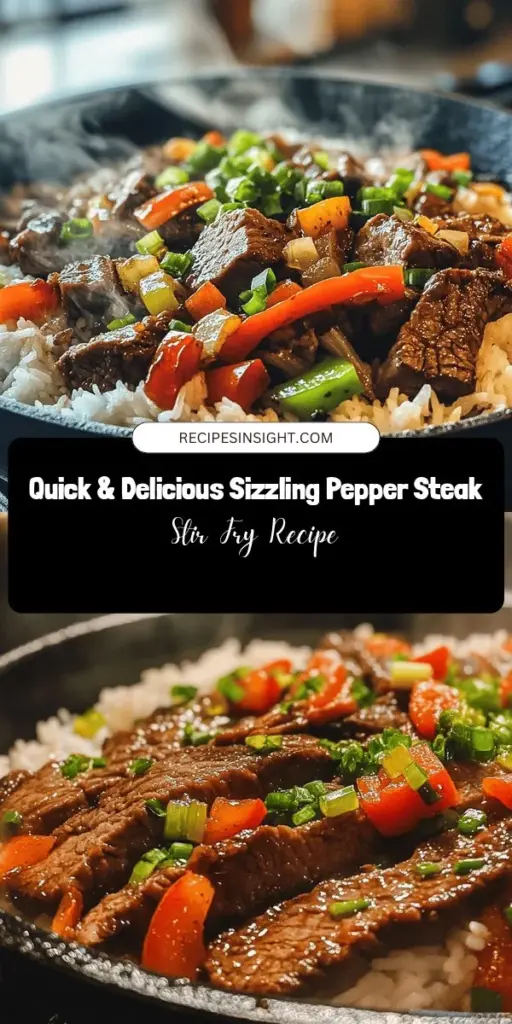 Discover the vibrant flavors of Sizzling Pepper Steak Stir-Fry, a quick and delicious meal that pairs flank steak with colorful vegetables and savory sauces. Perfect for busy nights, this dish is ready in under 30 minutes and packed with nutrients! Marinate your steak for maximum flavor, then stir-fry to achieve that delightful crunch. Enjoy with jasmine rice or noodles for a complete meal. Try it out! #PepperSteak #StirFry #QuickMeals #HealthyEating #Foodie