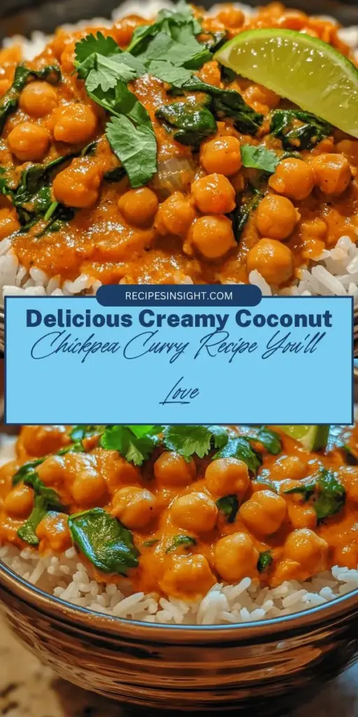 Discover the joy of cooking with this Creamy Coconut Chickpea Curry! Packed with protein-rich chickpeas, creamy coconut milk, and vibrant spices, this dish is not only satisfying but also healthy and vegan-friendly. Perfect over rice or with naan, it's versatile enough to suit any taste preference. Customize it with fresh veggies or adjust the spice level to your liking. Get inspired to create a comforting meal that's bursting with flavor! #Curry #VeganRecipes #HealthyEating #PlantBased #DinnerInspiration