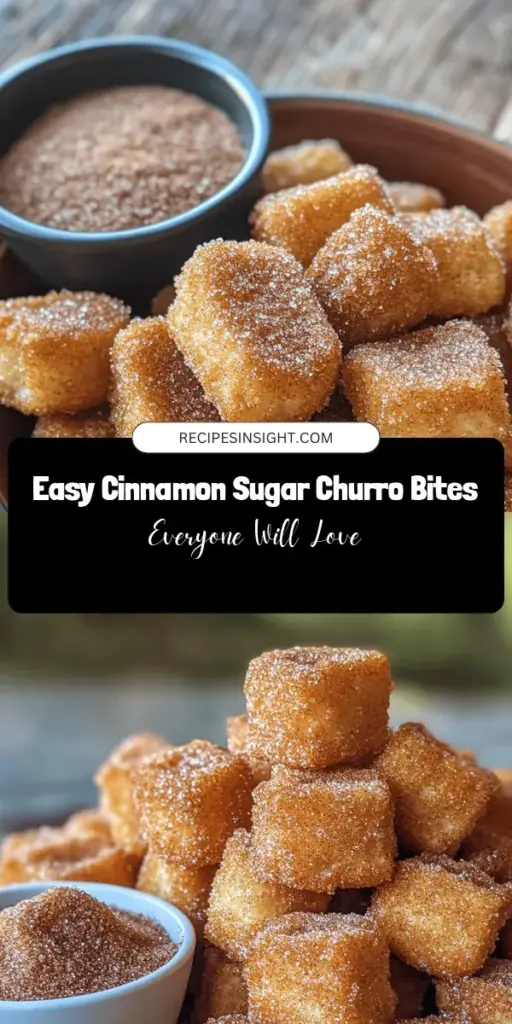 Indulge in the deliciousness of homemade cinnamon sugar churro bites! These bite-sized treats bring together the perfect combination of crispy exterior and fluffy interior, making them a hit for any occasion. Easy to prepare, they are perfect for parties, gatherings, or just a sweet snack! Get ready to impress your friends and family with this tasty treat. Discover the recipe and tips to make these churro bites at home! #Churros #Baking #Desserts #PartySnacks #CinnamonSugar #SweetTreats #HomemadeDelights