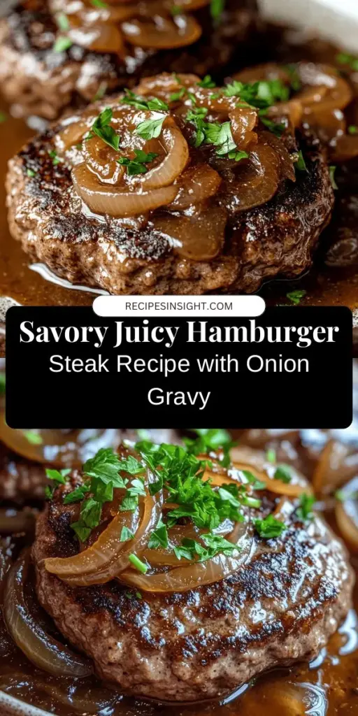 Indulge in the warmth of home-cooked goodness with this Juicy Hamburger Steak with Savory Onion Gravy! These thick, flavorful patties bring back memories of comforting family dinners while being quick and easy to prepare in just 30 minutes. With quality ingredients and rich seasonings, it's a dish that promises to satisfy your taste buds. Perfectly paired with mashed potatoes or steamed veggies, this recipe is a must-try! #ComfortFood #HamburgerSteak #SavoryGravy #HomeCooking #QuickDinner