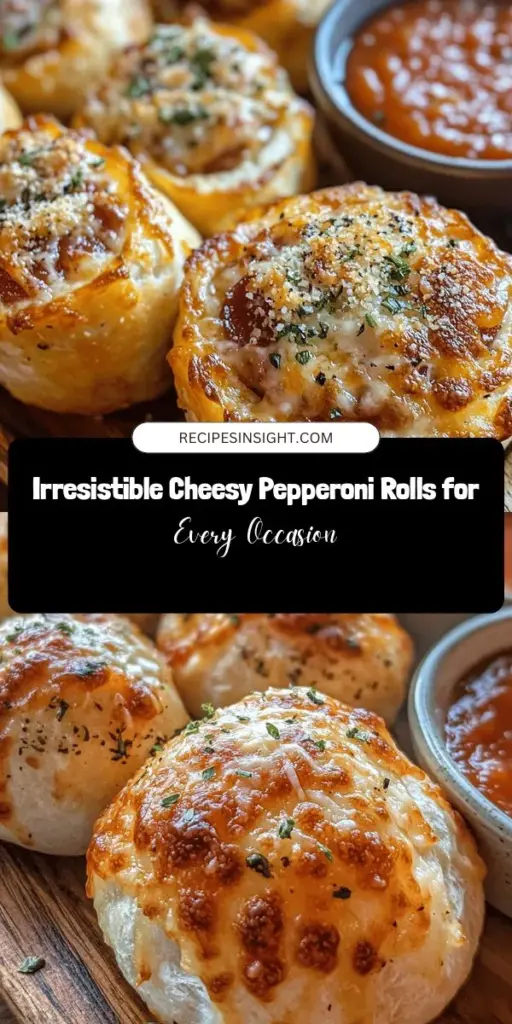 Looking for a delicious and easy snack that everyone will love? Try Cheesy Pepperoni Rolls! These gooey rolls, filled with mozzarella and pepperoni, are perfect for game days, movie nights, or any gathering. With customizable fillings and a simple preparation process using refrigerated pizza dough, they are a breeze to make. Bake them to golden perfection and serve with marinara or ranch for dipping. #CheesyPepperoniRolls #SnackIdeas #ComfortFood #EasyRecipes #PartyAppetizer