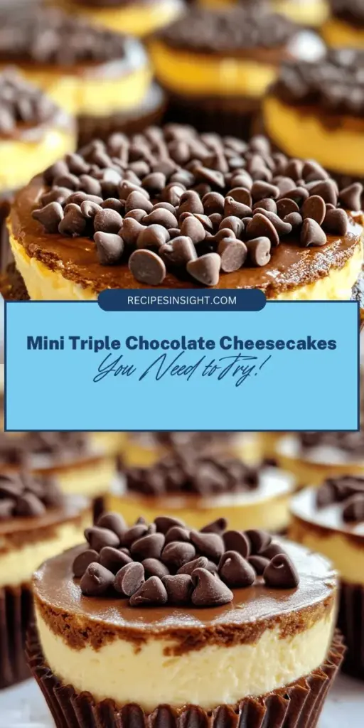 Indulge in the ultimate dessert experience with these triple chocolate cheesecakes! This recipe combines rich semisweet, creamy milk, and buttery white chocolate for a decadent treat that's perfect for any occasion. With a chocolate cookie crust and a creamy filling, each bite is a symphony of flavors. Whether you're celebrating a special event or treating yourself, this easy guide will help you impress your guests. Get ready to bake! #ChocolateLover #Cheesecake #DessertGoals #BakingAtHome #Foodie