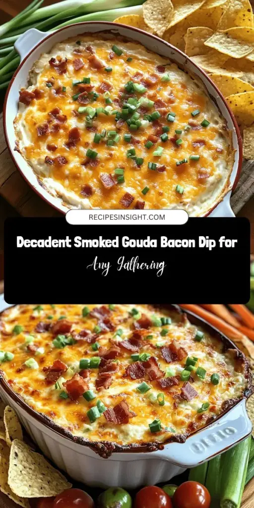 Indulge in the ultimate crowd-pleaser with this Smoked Gouda Bacon Dip! Perfect for parties, game days, or cozy get-togethers, this rich and creamy dip combines the smoky flavors of Gouda cheese with crispy bacon, balanced by tangy sour cream and creaminess from mayonnaise. Easy to prepare and sure to impress, serve it warm with tortilla chips, fresh veggies, or even in a bread bowl for an unforgettable experience! #DipRecipe #PartyFood #Gouda #BaconLovers #Appetizers