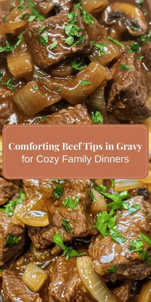 Indulge in the ultimate comfort food with this savory beef tips in rich gravy recipe! Perfect for family dinners or special occasions, this dish features tender beef sirloin, aromatic onions, and flavorful mushrooms simmered in a luscious gravy. Serve it over creamy mashed potatoes or egg noodles for a hearty meal that evokes warmth and home. Your loved ones will relish every bite! #ComfortFood #BeefTips #HomeCooking #RichGravy #FamilyDinner #RecipeIdeas #Foodie