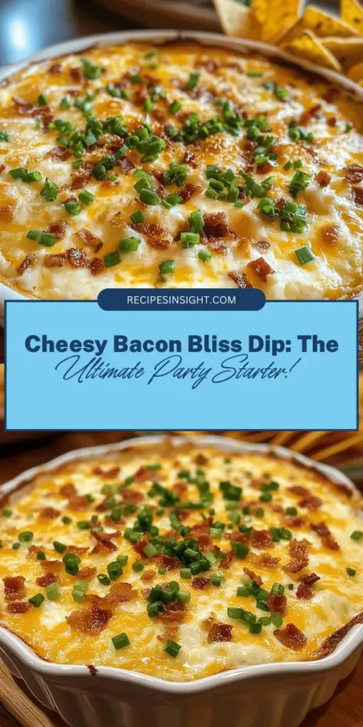 Dive into the ultimate comfort food with this irresistible Cheesy Bacon Bliss Dip! Perfect for any gathering, this creamy dip combines rich flavors of cheese and crispy bacon, creating a crowd-pleaser that everyone will love. Serve it with crunchy tortilla chips or fresh veggies for a delightful experience. Whether for game day or family gatherings, this dip is sure to be the star of your spread! #CheesyBaconDip #ComfortFood #PartyAppetizer #FoodieFavorites #DipRecipes #GameDayEats