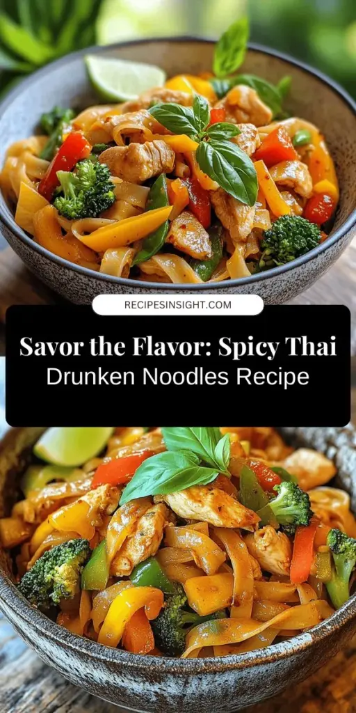 Dive into the vibrant world of Thai cuisine with this Spicy Thai Drunken Noodles recipe! Also known as Pad Kee Mao, it boasts a tantalizing mix of flat rice noodles, fresh veggies, bold proteins, and aromatic herbs, all stir-fried in a savory sauce. Perfect for a quick yet satisfying meal, this dish embodies the essence of Thai flavors and can be customized to suit your taste. Discover your new favorite comfort food! #ThaiCuisine #DrunkenNoodles #Foodie #Recipe #SpicyFood #HomeCooking