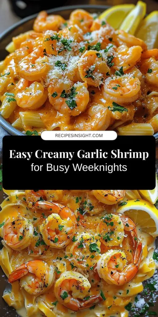 Indulge in the flavors of Quick & Creamy Garlic Shrimp Delight—a simple yet elegant dish perfect for any occasion. This easy recipe combines succulent shrimp in a rich, creamy garlic sauce enhanced with Parmesan cheese. Ideal for busy weeknights, it’s effortless enough for beginners but impressive enough for guests. Serve it over pasta or rice, and don’t forget to garnish with fresh parsley for a pop of color! #GarlicShrimp #EasyRecipes #SeafoodDelight #DinnerInspiration #QuickMeals