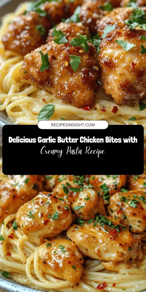 Indulge in the delicious flavors of Garlic Butter Chicken Bites with Creamy Parmesan Pasta! This easy-to-follow recipe combines tender chicken and rich, cheesy pasta for a meal that's perfect for busy weeknights or special celebrations. With fresh ingredients like garlic, high-quality pasta, and buttery sauce, you'll create a restaurant-quality dish in under an hour. Impress your family and friends with this comforting favorite! #GarlicButterChicken #CreamyPasta #DinnerIdeas #RecipeOfTheDay #CookingAtHome #EasyRecipes