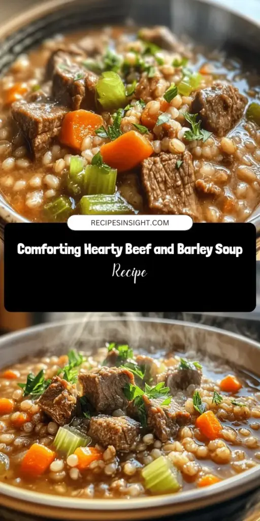 Warm up your evenings with a delicious bowl of Hearty Beef and Barley Soup! This comforting classic combines tender beef, wholesome barley, and a medley of fresh vegetables, creating a nutritious and satisfying meal perfect for cooler months. Packed with protein and fiber, it's not just a hearty dish but also a heart-healthy choice. Enjoy the robust flavors and cozy aromas that make this soup an ultimate comfort food. #BeefAndBarleySoup #ComfortFood #HealthySoup #MealPrep #SoupRecipe #NutritiousDinner