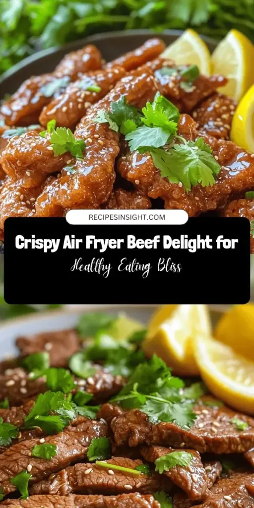 Discover the joy of healthier eating with our Air Fryer Crispy Beef Delight! This mouthwatering dish features tender, marinated sirloin beef, perfectly crisped with minimal oil in your air fryer. Ideal for busy nights or gatherings, it's easy to make and irresistible. Try it with fresh garnishes and your favorite sides for a complete meal. Experience the perfect blend of flavor and health—your taste buds will thank you! #AirFryer #HealthyEating #CrispyBeef #DeliciousMeals #CookingAtHome