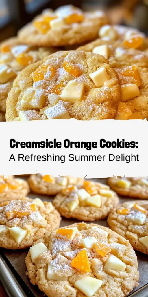 Looking for the perfect summer treat? Try these Creamsicle Orange Cookies! Combining creamy white chocolate and zesty orange, each bite brings you back to sunny days. Easy to bake and irresistibly delicious, they're great for sharing at gatherings or enjoying solo with a drink. Get ready to indulge in a cookie that encapsulates summer in every bite. Your taste buds will thank you! #Baking #Cookies #SummerTreats #Desserts #CreamsicleCookies #OrangeFlavors #SweetTooth #HomemadeGoodness