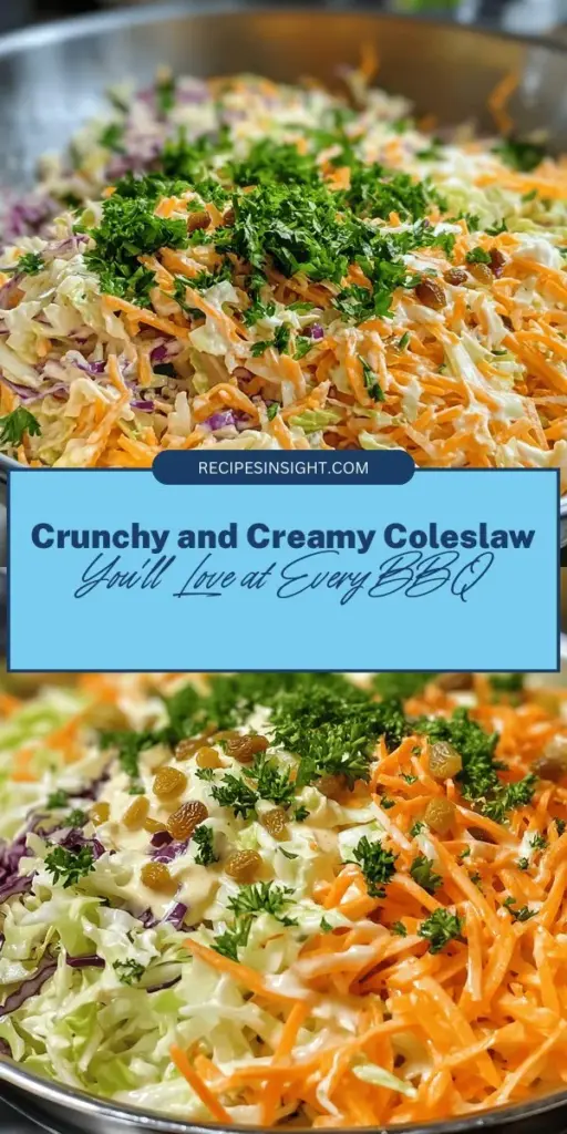 Discover the perfect balance of crunch and creaminess with this delicious coleslaw recipe! Made with fresh cabbage, carrots, and a creamy dressing, it's the ideal side for summer BBQs, potlucks, or a simple dinner at home. Elevate your meal with a touch of sweetness from honey or maple syrup, and make it your own by adding herbs or dried fruits. Enjoy a dish that's both flavorful and nutritious! #Coleslaw #SaladRecipes #HealthyEating #SummerRecipes #CookingAtHome #SideDish #FreshVeggies