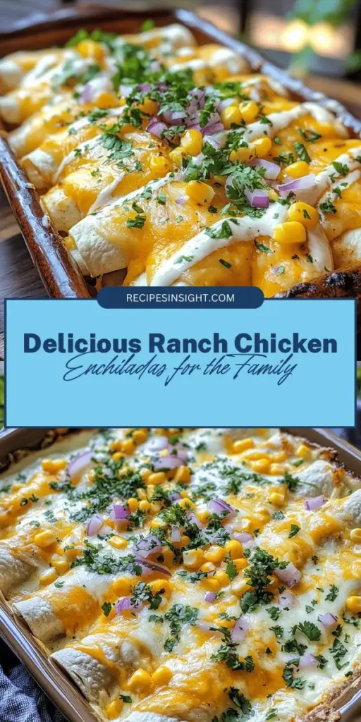 Looking for a delicious twist on a classic dish? Try these Ranch Chicken Enchiladas! Combining tender shredded chicken and zesty ranch dressing, this simple recipe is perfect for family dinners or gatherings. With minimal prep and savory flavors, it's a crowd-pleaser! Customize with your favorite toppings and sides for a complete meal. Enjoy a taste of comfort food that’s quick and satisfying. #RanchChickenEnchiladas #ComfortFood #EasyRecipes #FamilyDinner #MexicanCuisine