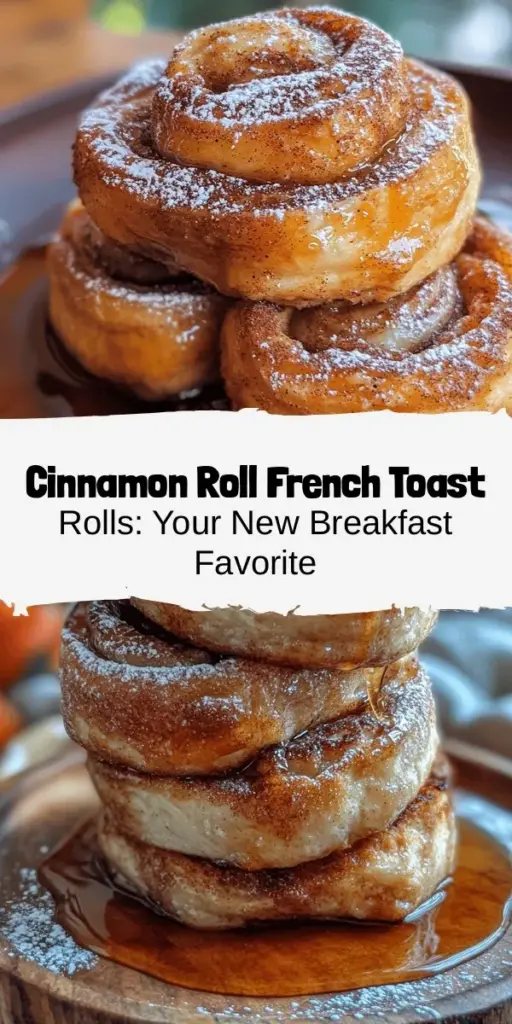 Wake up to the delightful taste of Cinnamon Roll French Toast Rolls! This easy and innovative recipe combines the soft sweetness of cinnamon rolls with the rich flavors of French toast. Perfect for impressing guests or treating your family, these rolls are simple to make with a few key ingredients. Drizzle with maple syrup and dust with powdered sugar for the ultimate breakfast experience. Enjoy a cozy morning feast! #Breakfast #CinnamonRolls #FrenchToast #BrunchIdeas #SweetTreats #HomeCooking #RecipeOfTheDay