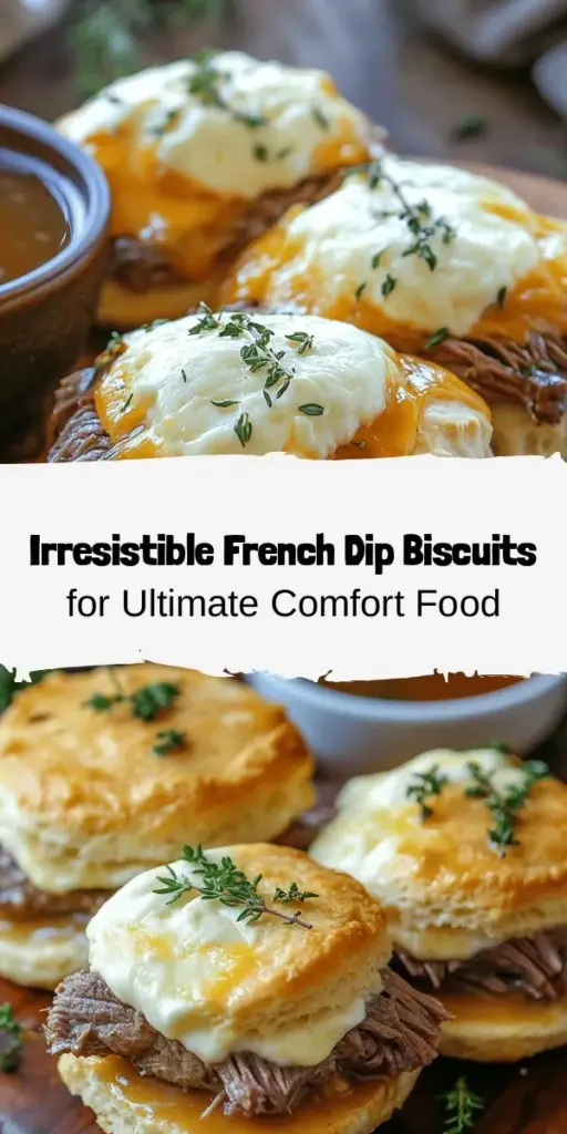 Discover the comfort of French Dip Biscuits—an enticing blend of flaky biscuits, tender roast beef, and melted cheese, all served with a savory dipping broth. Perfect for family gatherings or a cozy snack, these biscuits bring creativity and satisfaction to your table. Enjoy the simplicity of a classic French Dip sandwich with a delicious twist! Customize with your favorite cheeses and spices for a unique flavor experience. #FrenchDipBiscuits #ComfortFood #Baking #RecipeIdeas #FoodieFun #HomemadeCooking #DeliciousEats